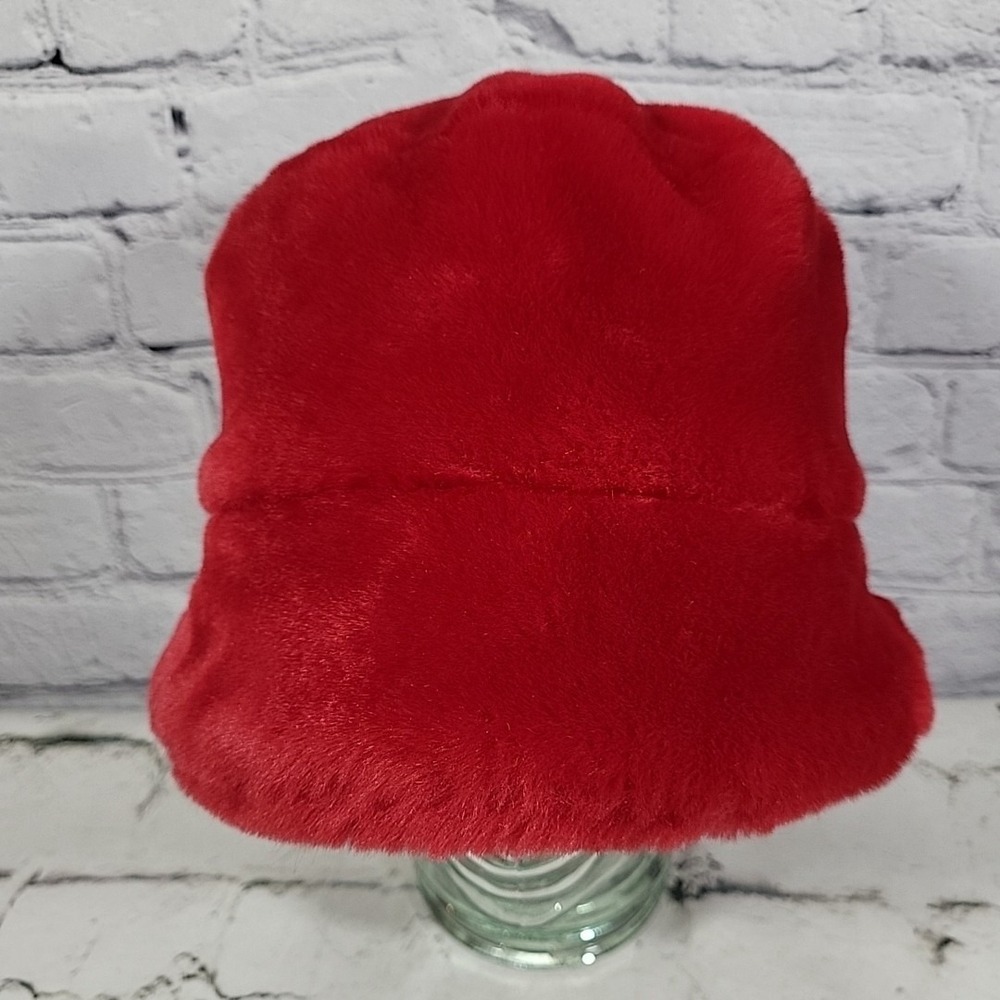 Vintage Fur Bucket Hat Deep Red Fleece Lined OSFM Lux Mob Wife Winter Cap